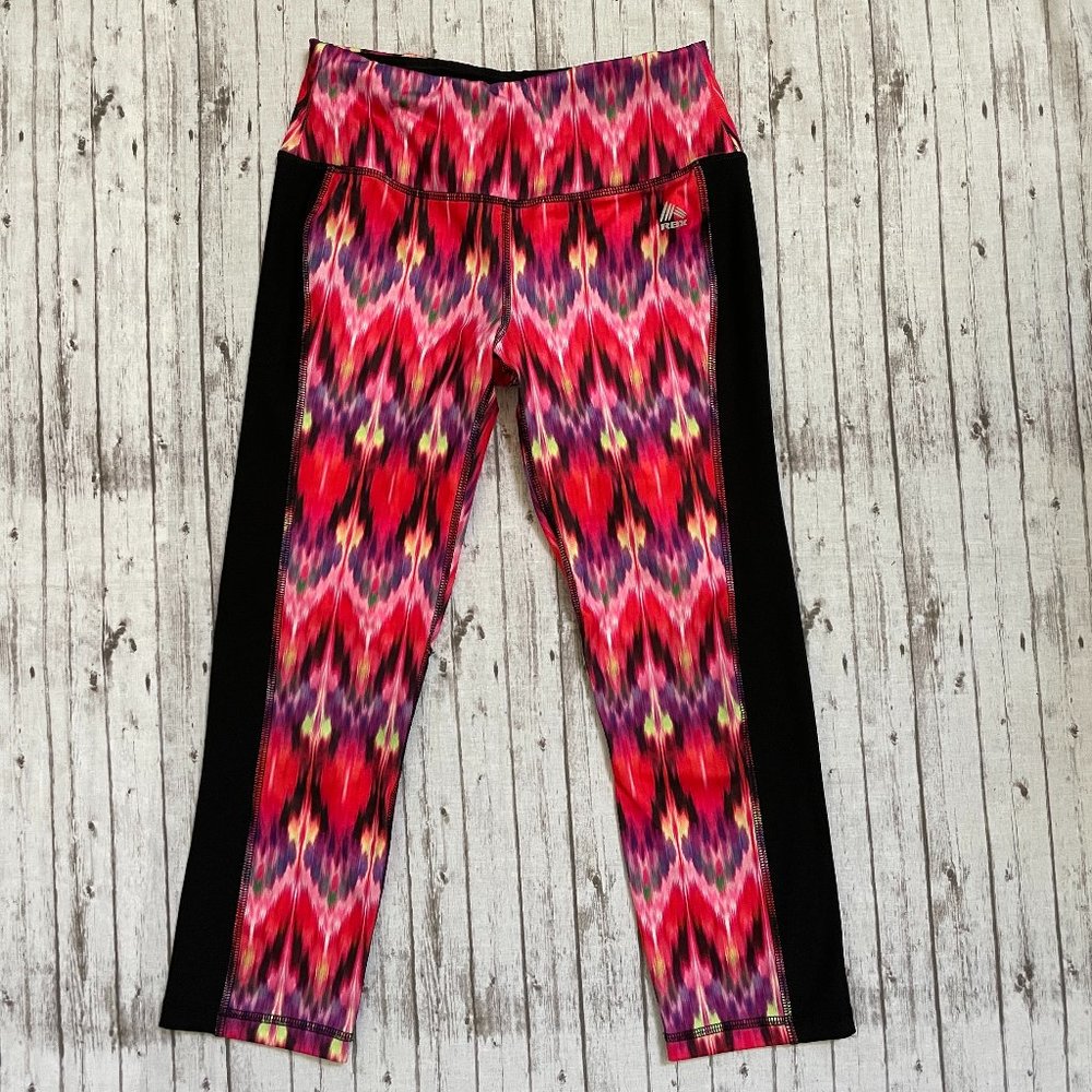 Reebok Womens Athletic Crop Capri Leggings Black Multicolor Size S Small